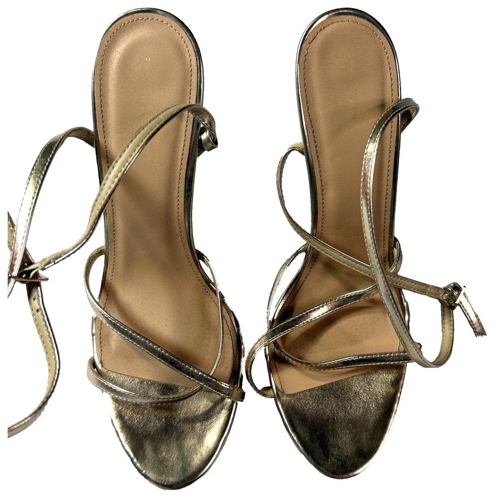 PRETTYLITTLETHING Heels Womens Size 9 Gold Strappy Stiletto Sandal Shoes